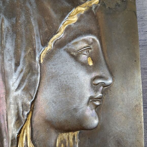 Holy Mother Mary and Jesus Bronze Plaque Set French Catholic Religious Wall Icon - Picture 8 of 11